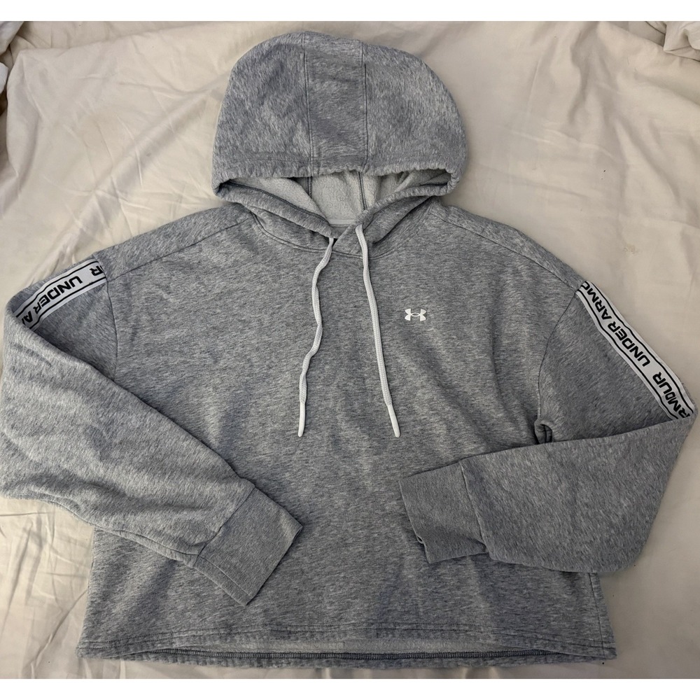 Under Armour UA Taped Fleece Hoodie Women Large L Pullover Crop Top Workout Gym